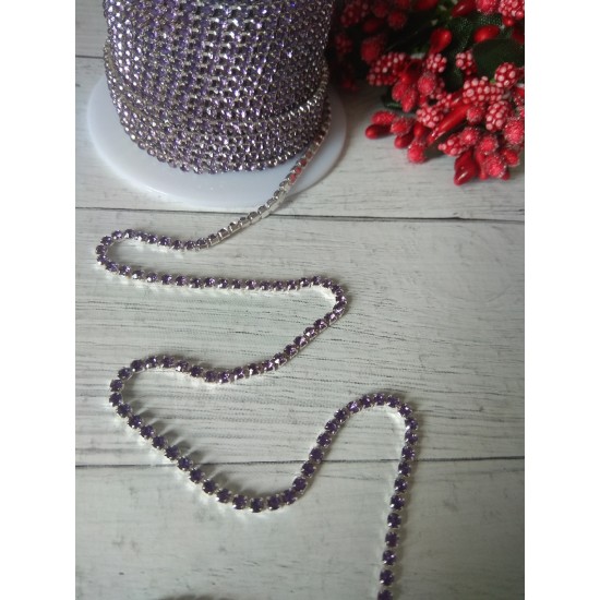 Нить стразовая стекло 2 мм SS6 сиреневая 26, цена за 50 см